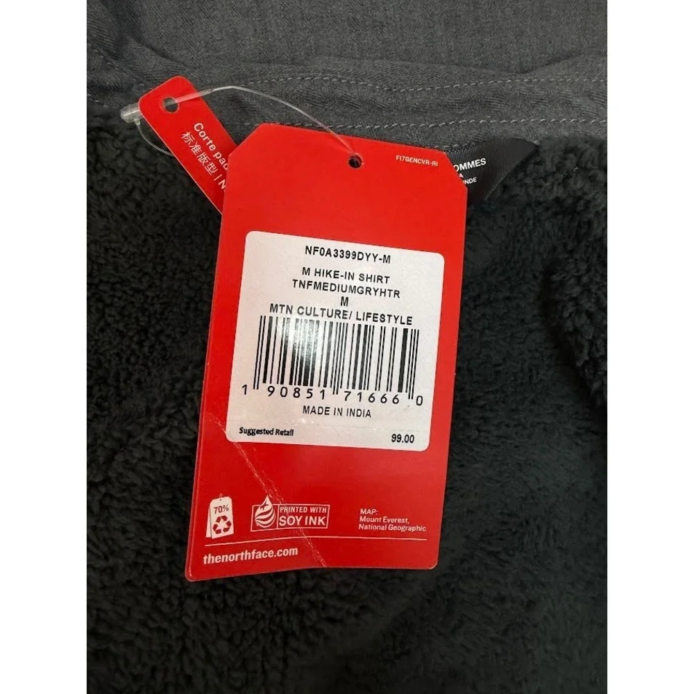 The‎ North Face Mens Campshire Sherpa Fleece Lined Shirt Jacket Grey M NEW